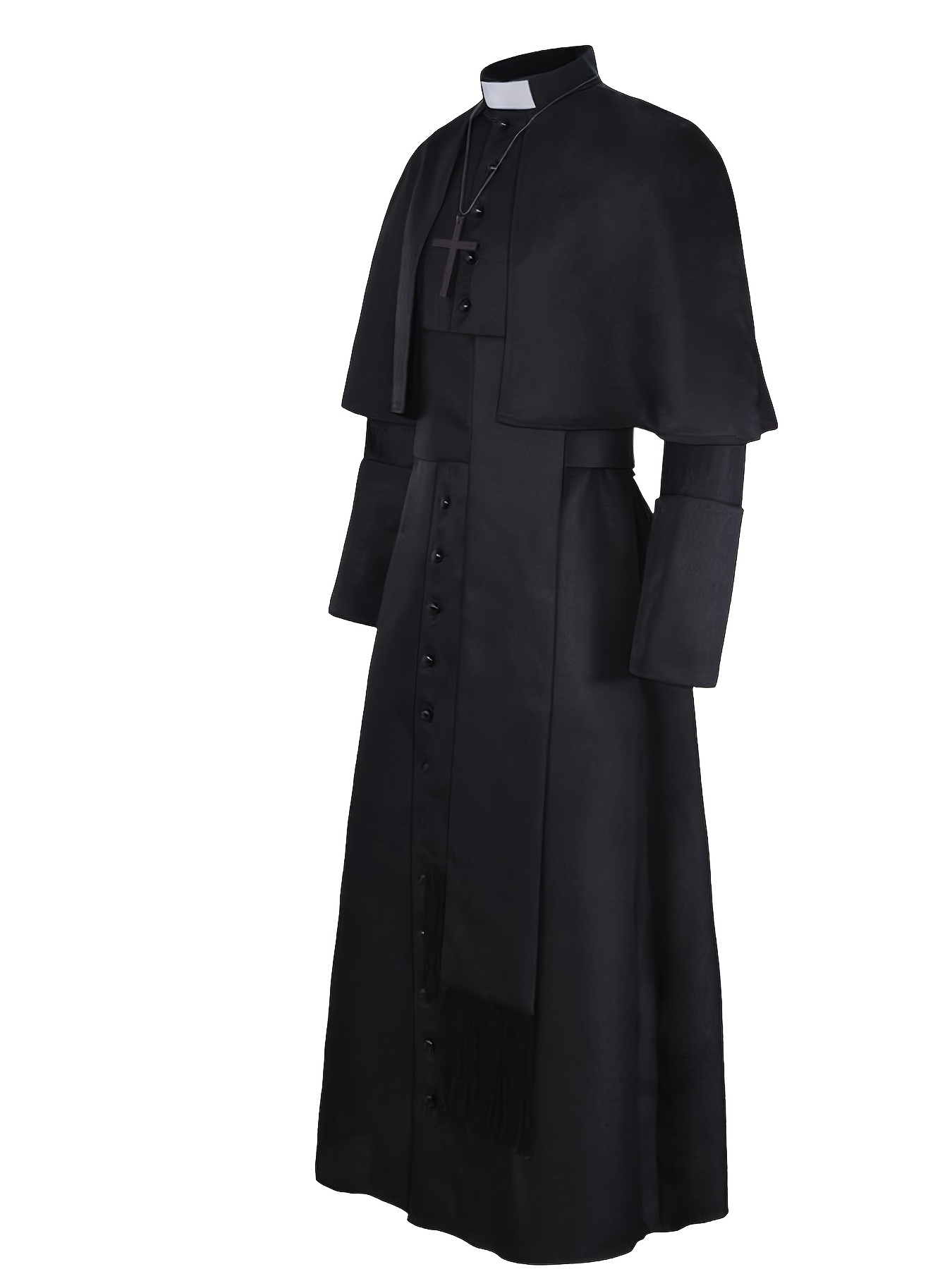 Men's Black Robe Three-Piece Set: Robe, Cape, and Belt